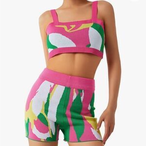 FULA-bao Knit 2 Piece Camisole Crop Top High Waist Bodycon Shorts sz small